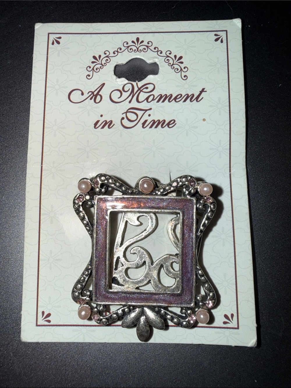 A Moment in Time Decorative Square Pendant - Purple & Silver